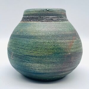 2004 Ben Diller Raku Pot Vase Art Pottery Iridescent Green